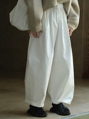 Casual Loose Wide Leg Elastic Waist Solid Color Pants
