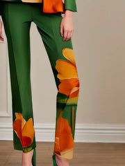 Flower Print Split-Joint High Waisted Trousers Pants