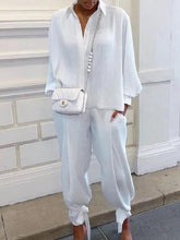 Casual Puff Sleeves Lace-Up Pleated Lapel Two Pieces Set