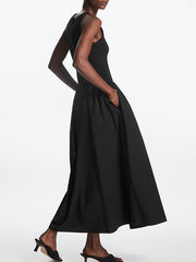 Casual Sleeveless Solid Color Round-Neck Midi Dresses