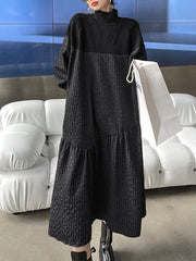 Asymmetric Solid Color Split-Joint A-Line Long Sleeves High-Neck Sweater Dresses Midi Dresses