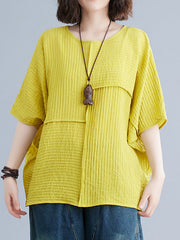 Solid Color Split-Joint Batwing Sleeves Loose Round-neck T-Shirts Tops