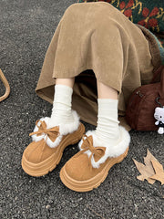Bowknot Round-Toe Split-Joint Slippers&Mules Platform Shoes