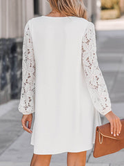 Hollow Solid Color Split-Joint Loose Puff Sleeves V-Neck Mini Dresses