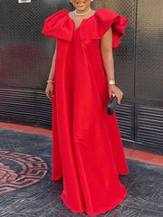 Cap Sleeve Loose Solid Color V-Neck Maxi Dresses