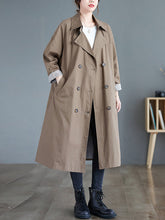Buttoned Pockets Long Sleeves Loose Notched Collar Trench Coats