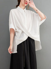 Original Simple Casual Loose Solid Color Cross Blouse