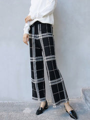 Casual Loose Wide Leg Checkered Drawstring Pants