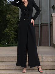 Solid Color Buttoned Split-Back A-Line Bodycon Lapel Collar Maxi Dresses Outerwear