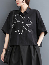 Floral Printed Loose Short Sleeves Lapel Blouses