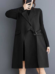 Asymmetric Solid Color Split-Joint Loose Sleeveless Notched Collar Vest Outerwear