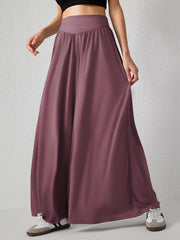 Pleated Pockets Solid Color Split-Joint High Waisted Loose Trousers Pants