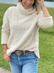 Solid Color Split-Joint Long Sleeves Loose High Neck Sweatshirt Tops