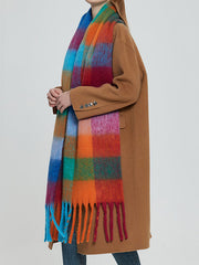 Keep Warm Multi-Colored Plaid Tasseled Thick Shawl&Scarf