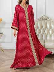 Muslim Polka-Dot Batwing Sleeves Long Sleeves V-Neck Maxi Dresses