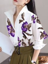 Flower Print Long Sleeves Loose Stand Collar Blouses&Shirts Tops