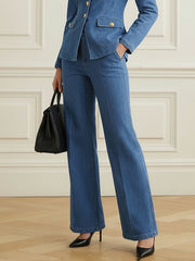 Pockets Solid Color High Waisted Jean Pants Bottoms