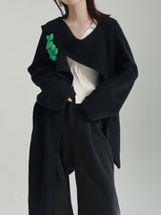 Asymmetric Three-Dimensional Flower High-Low Long Sleeves Round-Neck Cardigan Tops