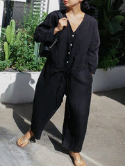 Casual Linen V-neck Jumpsuit