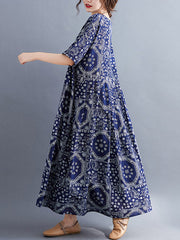 Vintage Floral Batwing Sleeve Dress