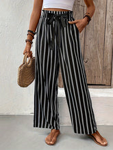 Contrast Color Pockets Striped Tied Waist High Waisted Loose Trousers Pants