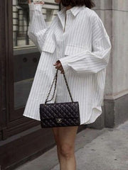 Buttoned Striped Long Sleeves Loose Lapel Blouses&Shirts Tops