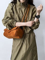 Solid Color Zipper Long Sleeves Loose Drawstring Elasticity Pockets Stand Collar Jacket Top + Split-Back Skirts Bottom Two Pieces Set