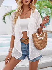 Jacquard See-Through Split-Joint Loose Short Sleeves Blouses