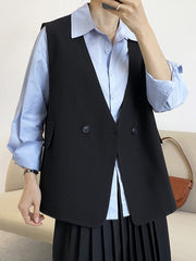 Pockets Split-Joint Loose Sleeveless V-Neck Vest Top