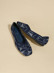 Color-Block Contrast Color Square-Toe V-Cut Flat Shoes