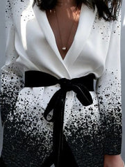 Gradient Printed Split-Joint Long Sleeves Loose Lapel Blazer