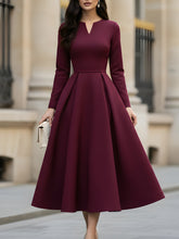 Pleated Solid Color A-Line High Waisted V-Neck Maxi Dresses
