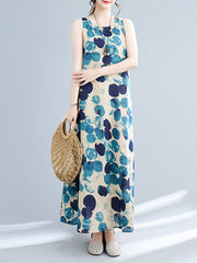 Polka-Dot Loose Sleeveless Round-Neck Maxi Dresses