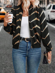 Bronzing Split-Joint Zipper Long Sleeves Loose Mock Neck Outerwear Jackets