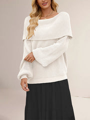 Solid Color Split-Joint Long Sleeves Loose Round-Neck Sweater Tops