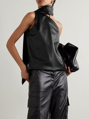 Asymmetric Solid Color Sleeveless High Neck Vest Top