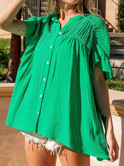 Pleated Split-Joint Batwing Sleeves Loose Round-Neck Blouses&Shirts Tops
