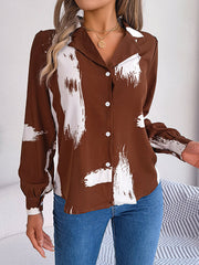 Buttoned Printed Long Sleeves Loose Notched Collar Blouses&Shirts Tops
