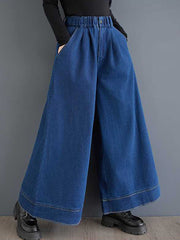 Elasticity Pleated Pockets High Waisted Loose Trousers Jean Pants Bottoms