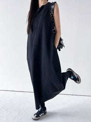 Pockets Solid Color Tied A-Line Loose Round-Neck Maxi Dresses