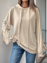 Drawstring Ruffle Trim Solid Color Split-Joint Long Sleeves Loose Hoodies Tops