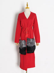 Casual Tied Contrast Color Split-Joint With Big Pockets Cardigan Coats