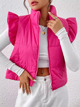 Pleated Solid Color Split-Joint Flared Sleeves High Neck Padded Vest