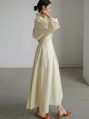 Original Solid Color Lapel Long Sleeves Midi Dress