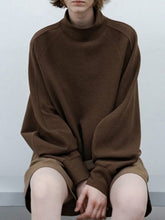 Solid Color Split-Joint Loose Puff Sleeves High Neck Sweatshirt Tops