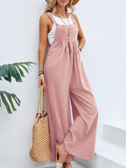 Pleated Split-Joint Loose Plus Size Square-neck Overalls