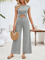 Backless Hollow Knot Solid Color Tied High Waisted Sleeveless Round-Neck Jumpsuits