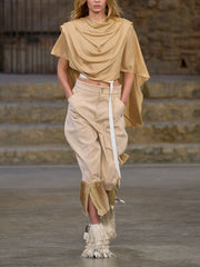 Asymmetric Pleated Solid Color Irregularity Loose Round-Neck Blouses&Shirts Tops