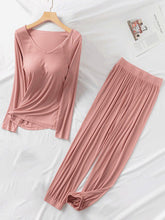 V-Neck Solid Color Long Sleeve&Pants Pajamas Sets
