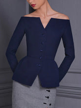 Long Sleeves Skinny Buttoned Solid Color Off-The-Shoulder Blouses&Shirts Tops